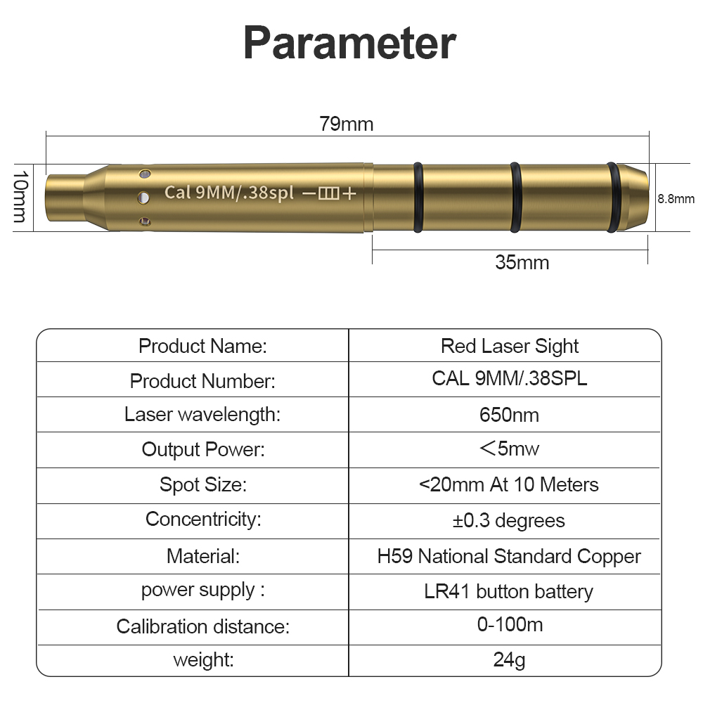 Outdoor Hunting Range - 9MM/38SPL Red Laser Boresighter Patrone Dot